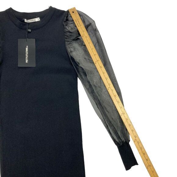 Pretty Little Thing Mini Dress Women Sz M/L Black Sheer Puff Sleeve Elegant Chic - Picture 12 of 16